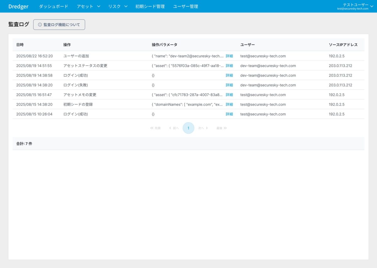 ユーザー操作のログを表示